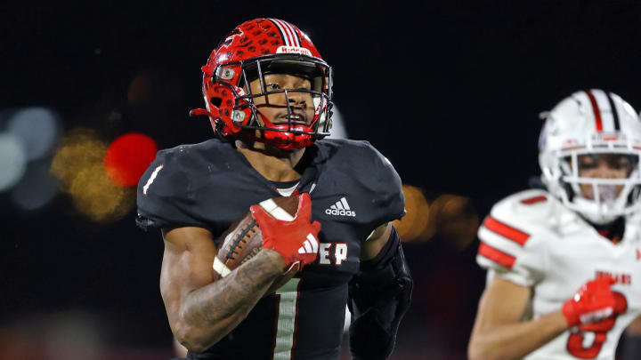 Imhotep Charter running back Jabree Wallace-Coleman takes off for a long run against Peters Township in the 2023 PIAA Class 5A state championship game. Wallace-Coleman is a Penn State commit. 