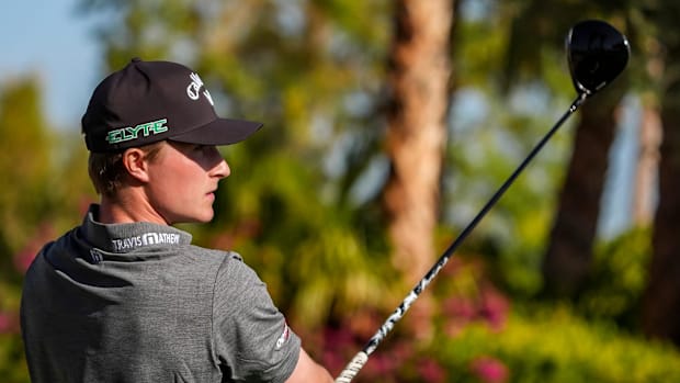 Blades Brown tees off on 11 during the second round of The American Express on the Nicklaus Tournament Course at PGA West.