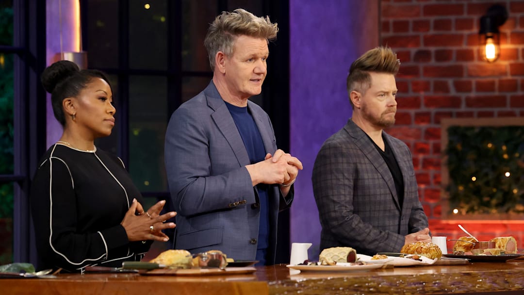 NEXT LEVEL CHEF: L-R: Nyesha Arrington, Gordon Ramsay and Richard Blais in the NEXT LEVEL CHEF episode "Always Crust Your Instincts" airing Thursday, May 8 (8:00-9:00 PM ET/PT) on FOX. CR: Lorraine O’Sullivan / FOX. ©2025 FOX Media LLC.