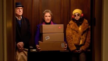 Only Murders In The Building -- "True Crime" - Episode 101 -- Upper West Side neighbors Charles, Oliver & Mabel bond over a shared love of true crime. When a fellow resident dies in their building, the trio determine to solve the mystery and record an accompanying podcast. Mabel (Selena Gomez), Oliver (Martin Short) and Charles (Steve Martin), shown. (Photo by: Craig Blankenhorn/Hulu)