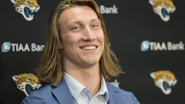 Jaguars No. 1 draft pick Trevor Lawrence appears at Friday afternoon's press conference at TIAA Bank Field.

Jki 043021 Trevorlawrencea 7