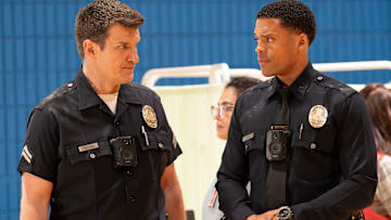THE ROOKIE - ÒWildfireÓ - Nyla remains suspicious of Liam Glasser as a wildfire erupts, causing chaos in the city. Meanwhile, James tries to help a friend, and Seth makes a costly mistake, putting two of their own in danger. TUESDAY, FEB. 25 ( 9:00-10:00 p.m. EST) on ABC. (Disney/Mike Taing) 
NATHAN FILLION, DERIC AUGUSTINE