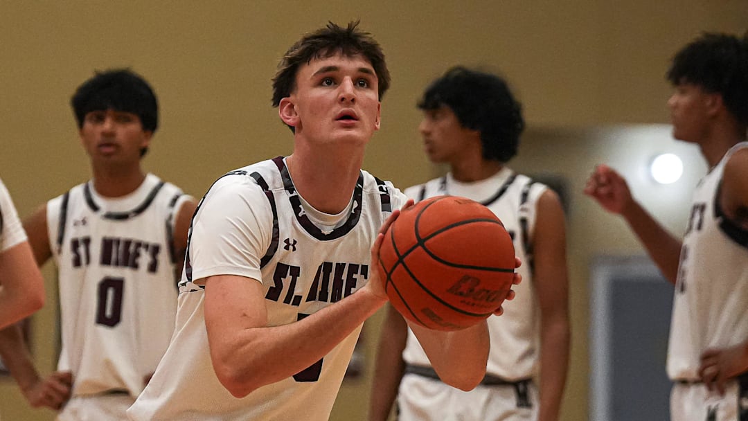 St. Michael's guard Bo Ogden (5) shoots a free throw during the game against LASA at St. Michael's Athletic Center.