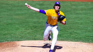 Tigers starting pitcher #34 Chase Shores on the mound as The LSU Tigers take on Central Connecticut State at Alex Box Stadium in Baton Rouge, La. Sunday, March 5, 2023.

Lsu Vs Central Connecticut Baseball 5500