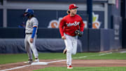 WooSox third baseman Chase Meidroth celebrates ending the 4th versus the Durham Bulls at Polar Park on Friday April 19, 2024.
