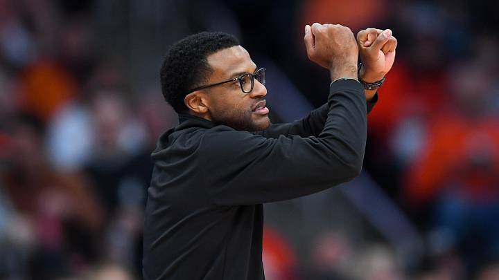 Jan 24, 2026; Syracuse, New York, USA; Miami Hurricanes head coach Jai Lucas calls a play during the second half against the Syracuse Orange at the JMA Wireless Dome. Mandatory Credit: Rich Barnes-Imagn Images