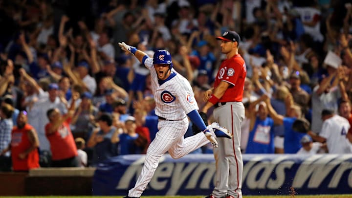 David Bote celebrating after his game winner
