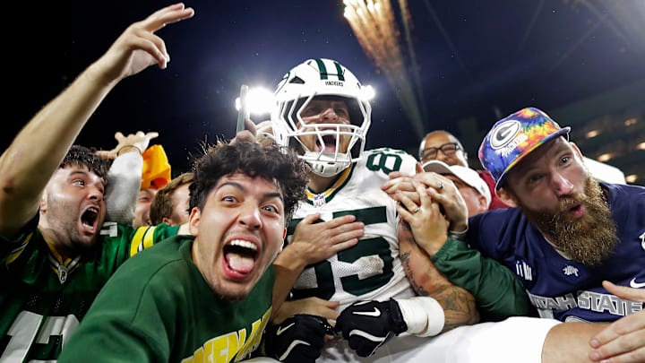 Tucker Kraft celebrated his touchdown against the Commanders with a Lambeau Leap. Tucker Kraft celebrated his touchdown against the Commanders with a Lambeau Leap.