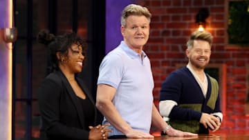 NEXT LEVEL CHEF: L-R: Nyesha Arrington, Gordon Ramsay and Richard Blais in the NEXT LEVEL CHEF episode "Shoyu My Ramen" airing Thursday, Mar. 20 (8:00-9:00 PM ET/PT) on FOX. CR: Lorraine O’Sullivan / FOX. ©2025 FOX Media LLC.