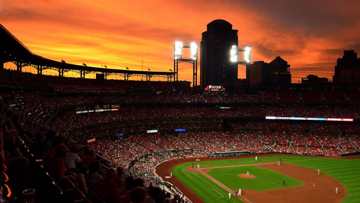 Aug 20, 2019; St. Louis, MO, USA; A general view of Busch Stadium as the sun sets during the fourth inning of a game between the St. Louis Cardinals and the Milwaukee Brewers. Mandatory Credit: Jeff Curry-USA TODAY Sports