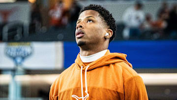 Texas Longhorns wide receiver Matthew Golden (2) walks the field ahead of the game as the Texas Longhorns prepare to play the Ohio State Buckeyes in the Cotton Bowl College Football Playoff semi-final at AT&T Stadium in Dallas, Texas, Jan. 10, 2025.