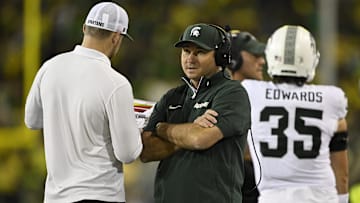 Oct 4, 2024; Eugene, Oregon, USA; Michigan State Spartans head coach Jonathan Smith during the second half in a game against the Oregon Ducks at Autzen Stadium. Mandatory Credit: Troy Wayrynen-Imagn Images