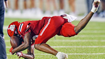 Jacksonville State's Zechariah Poyser catches an interception during college football action at Burgess-Snow Field AmFirst Stadium in Jacksonville, Alabama August 29, 2024. (Dave Hyatt / Special to the Gadsden Times)