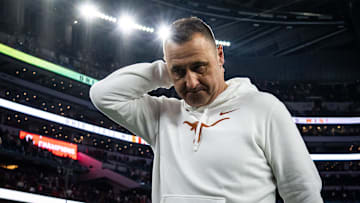 Texas coach Steve Sarkisian reacts as he heads to the locker room after his team's loss to Ohio State in the 2025 Cotton Bowl at A&T Stadium in Dallas.