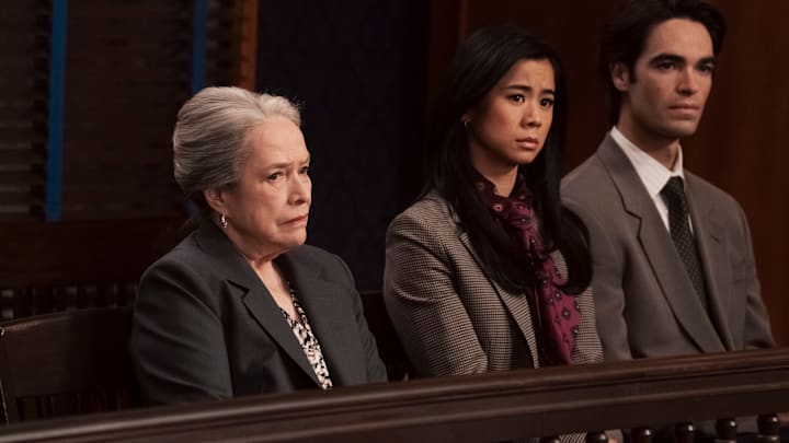 “The Future is Nigh” — CBS Original Series, MATLOCK, scheduled to air on Thursday, April 9 (9:00-10:00 PM, ET/PT). Pictured (L-R): Kathy Bates as “Madeline Matlock,” Leah Lewis as “Sarah Franklin,” and Henry Haber as "Hunter Langley.” Photo: Michael Yarish/CBS ©2026 CBS Entertainment Inc. All Rights Reserved.