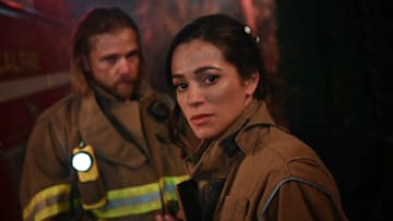 (L-R): Max Thieriot as Bode Leone and Stephanie Arcila as Gabriela Perez in Fire Country season 3