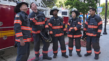 9-1-1 LONE STAR: L-R: Rob Lowe, Jim Parrack, Brian Michael Smith, Natacha Karam, and Julian Works in the "My Way" episode of 9-1-1 LONE STAR airing Monday, Oct 14 (8:00-9:02 PM ET/PT) on FOX. © 2024 Fox Media LLC.CR: Kevin Estrada/FOX.