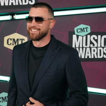 Travis Kelce arrives for the CMT Awards at the Moody Center in Austin, Texas.