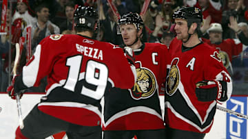 Jason Spezza, Wade Redden, Daniel Alfredsson - Game 5