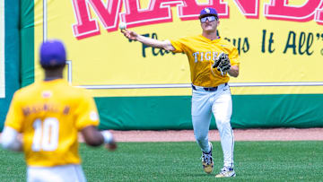 Tigers centerfielder Jake Brown 18 as The LSU Tigers take on Texas A & M. Sunday, May 5, 2024.