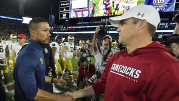 South Carolina football coach Shane Beamer and Notre Dame Fighting Irish head coach Marcus Freeman