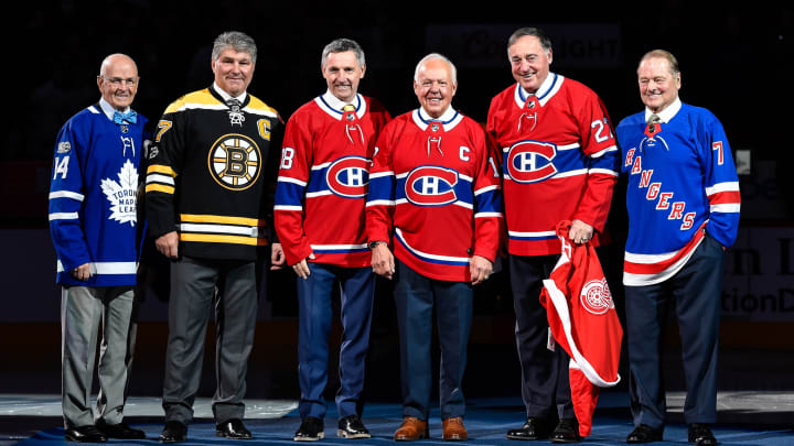 Yvan Cournoyer (fourth from left) and Frank Mahovlich (second from right) were part of the 1971 Montreal Canadiens. Cournoyer was also on the 1966 team. 