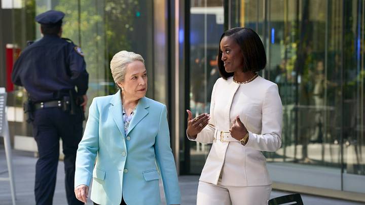 “Matty Matlock” -- CBS Original Series Matlock. Pictured (L-R): Kathy Bates as “Madeline Matlock” and Skye P. Marshall as “Olympia Lawrence.” 