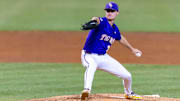 LSU pitcher Kade Anderson throws during an NCAA Regional game against Dallas Baptist on May 31 at Alex Box Stadium.