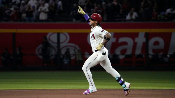 Arizona Diamondbacks Ketel Marte (4) reacts after hitting a home run against the Minnesota Twins in the fourth inning at Chase Field in Phoenix on Thursday, June 27, 2024.