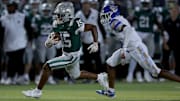 De La Salle junior speedster Jaden Jefferson if off to the races on his way on a 43-yard touchdown run in the third quarter of the Spartans 39-10 win over Serra in Week 2 of the 2024 season. On Friday, Jefferson had three touchdown runs and 108 yards rushing on seven carries in the Spartans' 42-0 win over San Ramon Valley. 