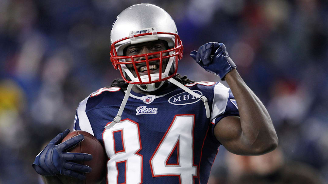 Jan 14, 2012; Foxborough, MA, USA; New England Patriots wide receiver Deion Branch (84) warms up before the 2011 AFC divisional playoff game against the Denver Broncos at Gillette Stadium. Mandatory Credit: David Butler II-Imagn Images