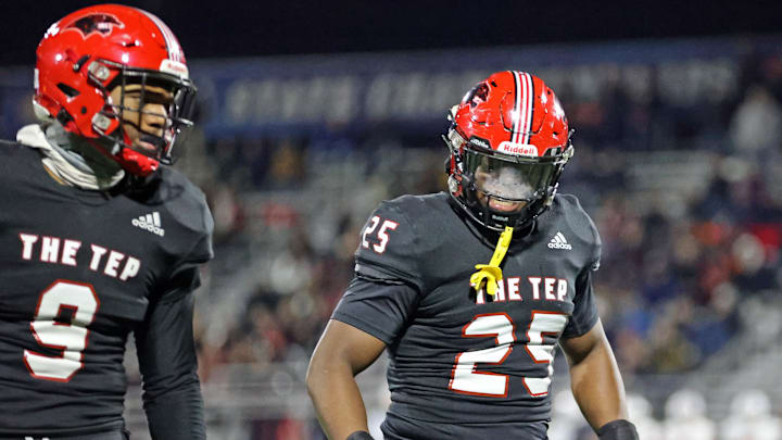 Imhotep Charter players celebrate during the 2023 PIAA Class 5A state championship game