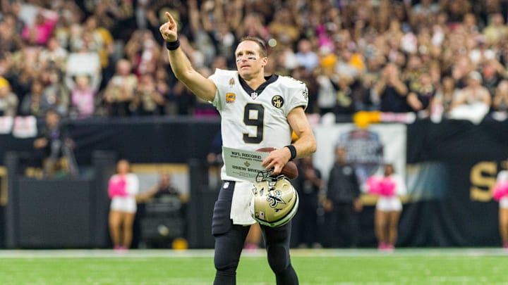 Drew Brees Breaks All-Time Passing Yards Record as The New Orleans Saints take on The Washington Redskins during Monday Night Football at the Mercedes-Benz Superdome. Monday, Oct. 8, 2018. Drew Brees Breaks All-Time Passing Yards Record as The New Orleans Saints take on The Washington Redskins during Monday Night Football at the Mercedes-Benz Superdome. Monday, Oct. 8, 2018.