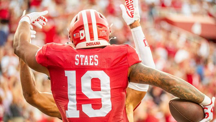 Indiana's Holden Staes (19) during the Indiana versus Indiana State football game at Memorial Stadium on Friday, Sept. 12, 2025.