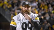 Dec 2, 2018; Pittsburgh, PA, USA;  Pittsburgh Steelers former defensive end Brett Keisel (99) during a recognition of the Super Bow XLIII team during halftime of the Steelers and Los Angeles Chargers game at Heinz Field. Mandatory Credit: Philip G. Pavely-USA TODAY Sports