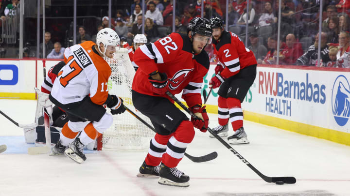 New Jersey Devils defenseman Santeri Hatakka (82) Mandatory Credit: Ed Mulholland-USA TODAY Sports