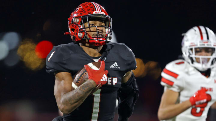 Imhotep Charter running back Jabree Wallace-Coleman takes off for a long run against Peters Township in the 2023 PIAA Class 5A state championship game. Wallace-Coleman is a Penn State commit. 