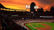 Aug 20, 2019; St. Louis, MO, USA; A general view of Busch Stadium as the sun sets during the fourth inning of a game between the St. Louis Cardinals and the Milwaukee Brewers. Mandatory Credit: Jeff Curry-Imagn Images