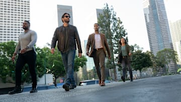 Luke Finau (Uli Latukefu), Mark Meachum (Jensen Ackles), Keyonte Bell (Elliot Knight), and Amber Oliveras (Jessica Camacho) in COUNTDOWN Photo: ELIZABETH MORRIS © AMAZON CONTENT SERVICES LLC