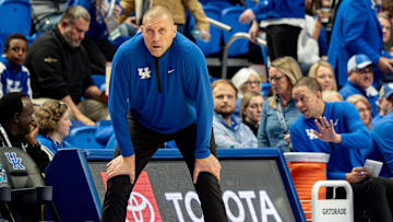 Kentucky head coach Mark Pope looked on as the Kentucky Wildcats host the Georgetown Hoyas at Rupp Arena in Lexington on Thursday, Oct. 30, 2025.