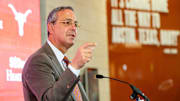 Athletic director Chris Del Conte speaks during a press conference as The University of Texas announces Sean Miller as their new men's basketball coach Tuesday, March 25, 2025.