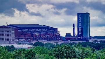 Clouds pass over NFL venue Lucas Oil Stadium the day after Indianapolis Colts owner Jim Irsay died at 65-years-old.