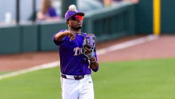 Michael Braswell III 10 LSU Tigers take on Alabama Baseball in Baton Rouge, LA. Thursday, April 17, 2025.