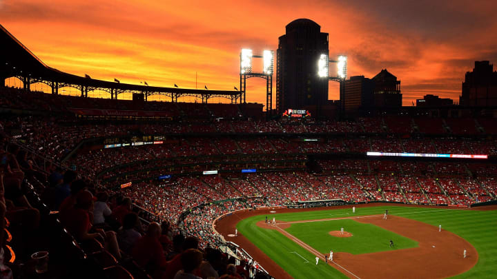 Aug 20, 2019; St. Louis, MO, USA; A general view of Busch Stadium as the sun sets during the fourth inning of a game between the St. Louis Cardinals and the Milwaukee Brewers. Mandatory Credit: Jeff Curry-USA TODAY Sports