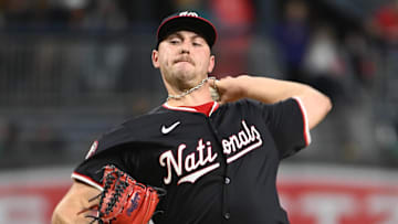 Sep 7, 2024; Pittsburgh, Pennsylvania, USA; Washington Nationals pitcher Mitchell Parker (70) throws to the Pittsburgh Pirates in the fourth inning of the second game of a double header at PNC Park. Mandatory Credit: Philip G. Pavely-Imagn Images