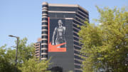 A Nike ad of Las Vegas Aces center A'ja Wilson wearing a USA uniform hangs on the Arizona Center building in Phoenix on July 10, 2024, ahead of the WNBA All-Star game in Phoenix.