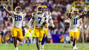 Harold Perkins Jr interception as LSU Tigers take on the Texas A&M Aggies. October 25, 2025; Baton Rouge, Louisiana, USA; at Tiger Stadium. Saturday, Oct. 25, 2025.