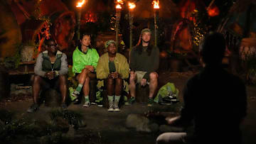 “Committing to the Bit” – Castaways must fly blind during the immunity challenge, leaving one tribe with tribal council in their sights. The rising tensions within the losing tribe culminate in a historic tribal council, on SURVIVOR, Wednesday, March 12 (8:00-9:30 PM, ET/PT) on the CBS Television Network, and available to stream on Paramount+*. Jeff Probst serves as host and executive producer. Pictured (L-R): Cedrek McFadden, Mary Zheng, Saiounia “Sai” Hughley, and Justin Pioppi. Photo: Robert
