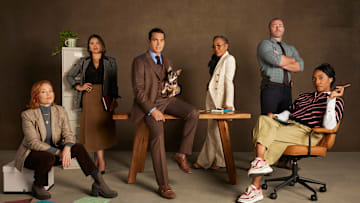 WILL TRENT - ABC's “Will Trent“ stars Erika Christensen as Angie Polaski, Gina Rodriguez as Marion Alba, Ramón Rodriguez as Will Trent, Bluebell as Betty, Sonja Sohn as Amanda Wagner, Jake McLaughlin as Michael Ormewood, and Iantha Richardson as Faith Mitchell. (Disney/Nino Muñoz)