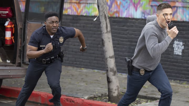 THE ROOKIE - "Punch Card" - After a mafia-related mass casualty, the team is tasked to keep the peace at the hospital. Lucy and Celina work together to investigate the suspects behind the attack. Meanwhile, Tim and Aaron embark on a metro ops mission. TUESDAY, MAY 7 (9:00-10:00 p.m. EDT) on ABC.(DISNEY/Raymond Liu)
TRU VALENTINO, ERIC WINTER
